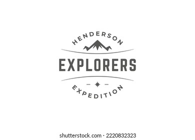 Mountain hiking club adventure exploration monochrome vintage logo design template vector illustration. Cliff rocky geology formation trip journey extreme sport active lifestyle community emblem