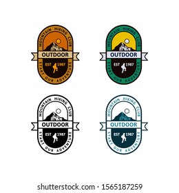 mountain hiking club start our adventure, quote badge, logo, t shirt design. in vintage style