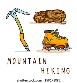 Mountain hiking equipment icons set vector illustration