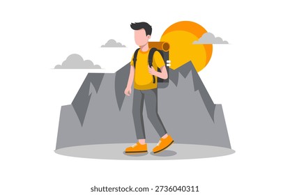 Mountain Hiking Flat Outdoor Activities illustration