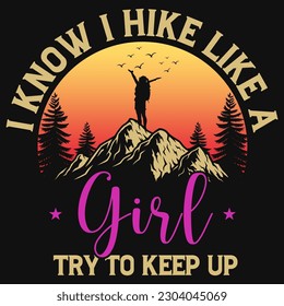 Mountain hiking girl adventure graphics tshirt design