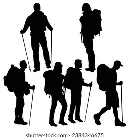 Mountain Hiking or Hiker Silhouettes Vector illustration