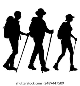 Mountain Hiking or Hiker Silhouettes Vector illustration