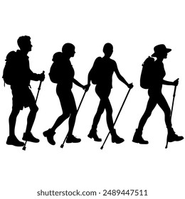 Mountain Hiking or Hiker Silhouettes Vector illustration