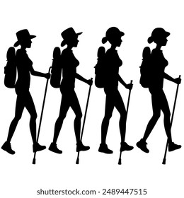 Mountain Hiking or Hiker Silhouettes Vector illustration