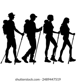 Mountain Hiking or Hiker Silhouettes Vector illustration