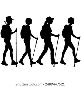 Mountain Hiking or Hiker Silhouettes Vector illustration