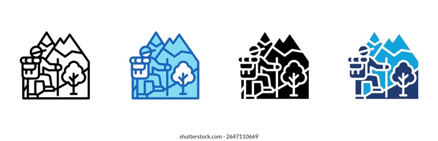 Mountain Hiking icon Multi Style Vector Illustration