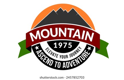 El diseño de Vector con el logo del senderismo de montaña presenta picos accidentados y colores naturales, capturando el espíritu aventurero y el aire libre