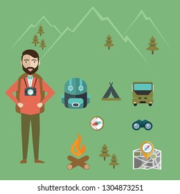 Mountain hiking, nature turist and climbing vector info graphic.