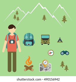 Mountain hiking, nature turist and climbing vector info graphic.