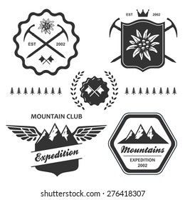 Mountain hiking outdoor symbol emblem label collection