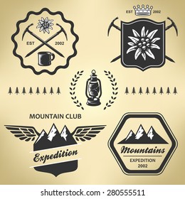 Mountain hiking outdoor symbol emblem label collection