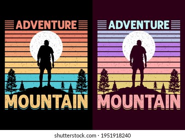 Mountain hiking Retro Vintage Sunset-shirt Design, Vector, Adventure, Summer, Icon, Logo, camping