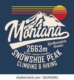 Mountain hiking snow typography, tee shirt graphics, vectors