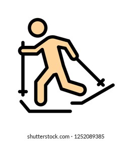 mountain hiking stick player  winter filled outline icon editable stroke.