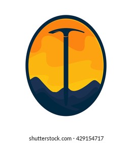 Mountain hiking themed vector design template elements for your sportswear, app icon, corporate identity, labels or posters.