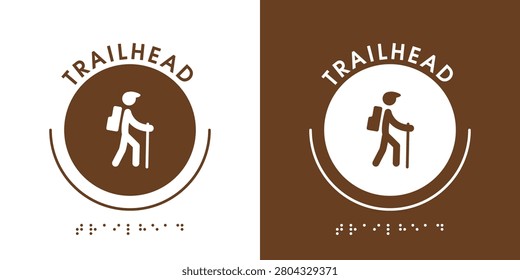 Mountain Hiking Trailhead Directional Sign, vector illustration.