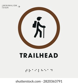 Mountain Hiking Trailhead Directional Sign, vector illustration.