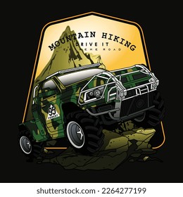 mountain hiking, vector car illustration design graphic printing