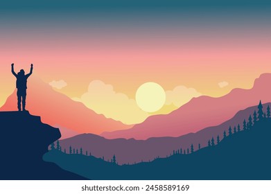 Mountain hiking vector, landscape vector background