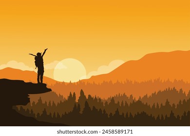 Mountain hiking vector, landscape vector background