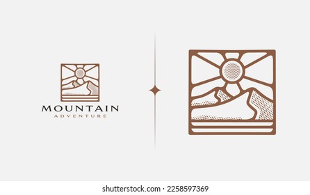 Mountain hill adventure explore monoline. Universal creative premium symbol. Vector sign icon logo template. Vector illustration