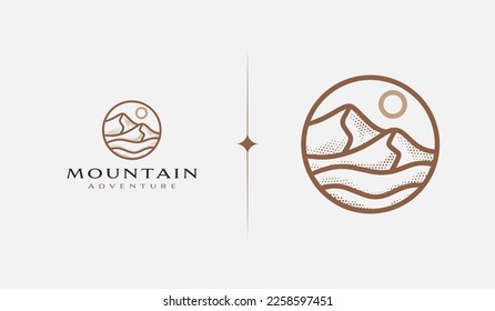 Mountain hill adventure explore monoline. Universal creative premium symbol. Vector sign icon logo template. Vector illustration