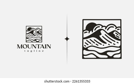 Mountain hill adventure explore monoline. Universal creative premium symbol. Vector sign icon logo template. Vector illustration