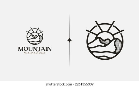 Mountain hill adventure explore monoline. Universal creative premium symbol. Vector sign icon logo template. Vector illustration