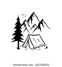 mountain hill camping vector illustration isolated white background