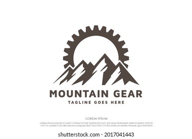 Mountain Hill with Gear Cog for Mining or Bike Sport Logo Design Vector