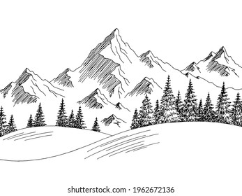 Mountain hill graphic black white landscape sketch illustration vector 