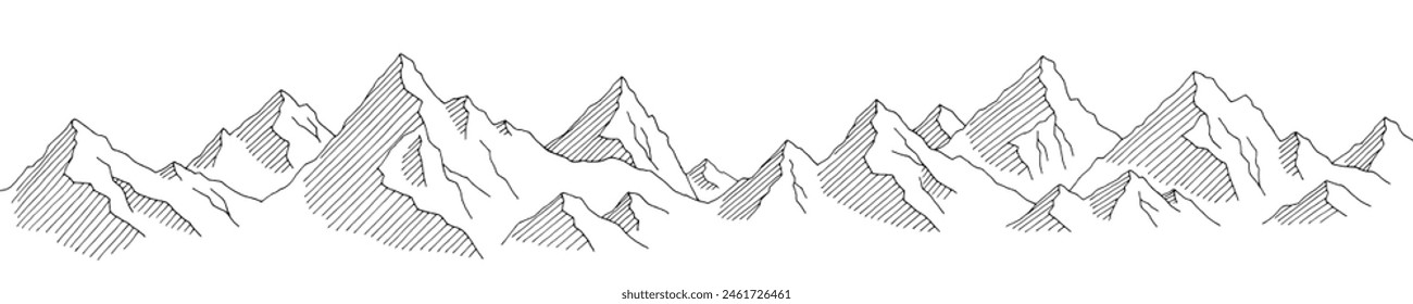 Mountain hill graphic black white long landscape sketch illustration vector 