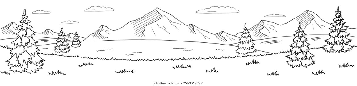 Mountain hill graphic black white long landscape sketch illustration vector 