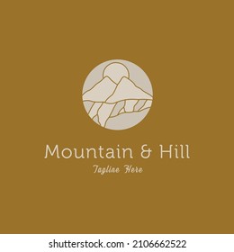 Mountain and Hill hand drawn logo design. Feminine adventure logo design. Clean and minimalist mountain logo.