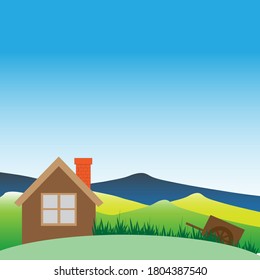 mountain hill house illustration vector