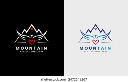  Mountain hill icon, bird logo vector, bird hill natural modern animal business concept template