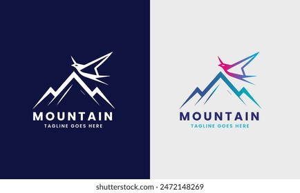  Mountain hill icon, bird logo vector, bird hill natural modern animal business concept template