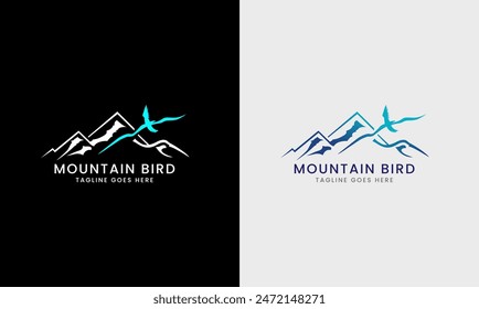  Mountain hill icon, bird logo vector, bird hill natural modern animal business concept template