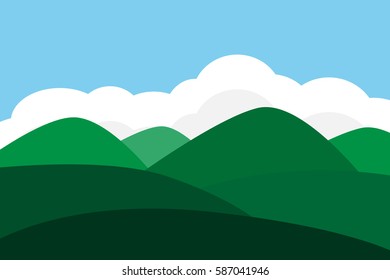 mountain hill landscape with blue sky and white cloud.vector and illustration