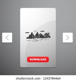 Mountain, hill, landscape, nature, cliff Glyph Icon in Carousal Pagination Slider Design & Red Download Button