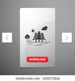 Mountain, hill, landscape, nature, clouds Glyph Icon in Carousal Pagination Slider Design & Red Download Button