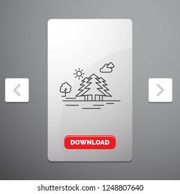 Mountain, hill, landscape, nature, clouds Line Icon in Carousal Pagination Slider Design & Red Download Button