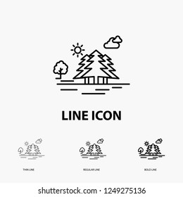 Mountain, hill, landscape, nature, clouds Icon in Thin, Regular and Bold Line Style. Vector illustration
