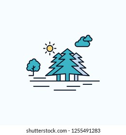Mountain, hill, landscape, nature, clouds Flat Icon. green and Yellow sign and symbols for website and Mobile appliation. vector illustration