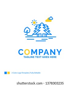 , Mountain, hill, landscape, nature, clouds Blue Yellow Business Logo template. Creative Design Template Place for Tagline.