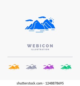 Mountain, hill, landscape, nature, evening 5 Color Glyph Web Icon Template isolated on white. Vector illustration