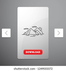 Mountain, hill, landscape, nature, evening Line Icon in Carousal Pagination Slider Design & Red Download Button