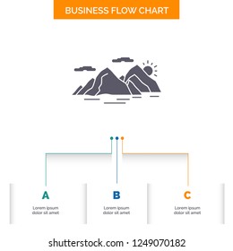 Mountain, hill, landscape, nature, evening Business Flow Chart Design with 3 Steps. Glyph Icon For Presentation Background Template Place for text.